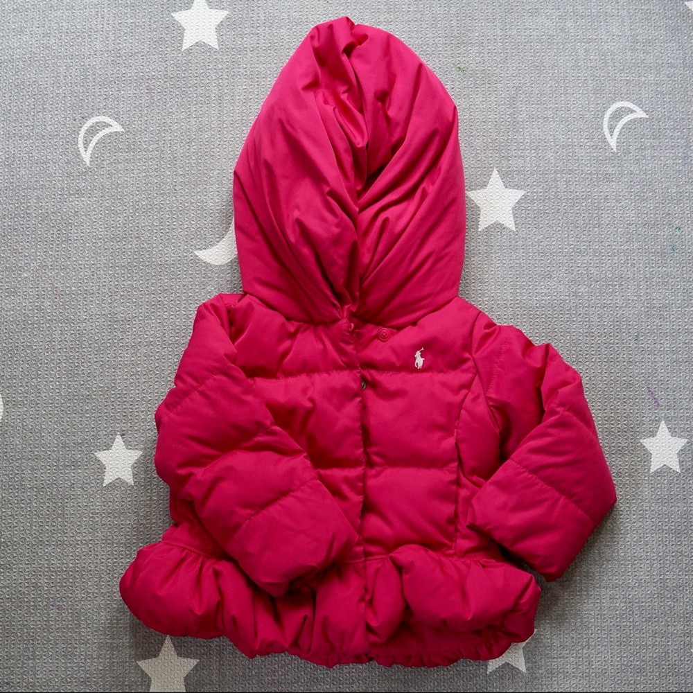 Polo by Ralph Lauren Girl Hot Pink Puffer Down Hooded Jacket Size 2/2T